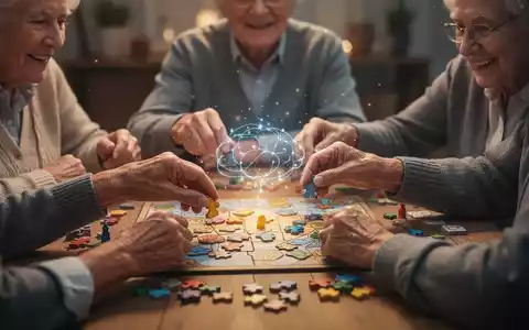 Ältere Menschen lösen ein komplexes Puzzle oder Denkspiel, das kognitive Fitness und Prävention von Demenz symbolisiert. - Foto: über boerse-global.de