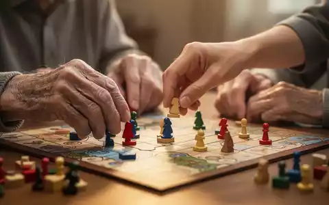 Ältere Hände spielen ein Brettspiel, eine jüngere Hand führt behutsam eine Figur. Symbolisiert Unterstützung und geistige Aktivität. - Foto: über boerse-global.de