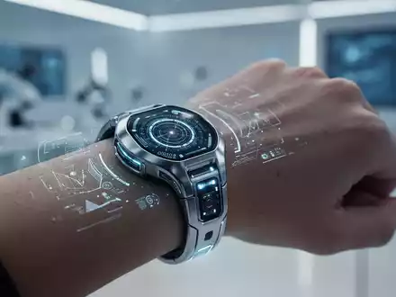 Ein futuristisches Wearable-Gerät am Handgelenk, das subtile Datenvisualisierungen anzeigt und fortschrittliche Sensoren integriert. - Foto: über boerse-global.de