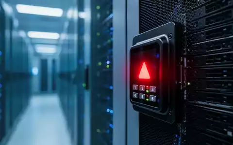 Digitales Schloss an einem Serverrack mit rotem Alarmsymbol, das einen Datenverstoß und Cybersicherheitsvorfall darstellt. - Foto: über boerse-global.de