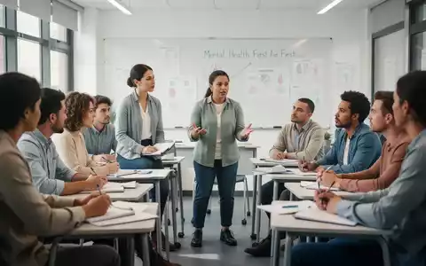 Eine vielfältige Gruppe von Menschen nimmt an einem psychischen Erste-Hilfe-Kurs teil, der eine unterstützende Lernumgebung zeigt. - Foto: über boerse-global.de