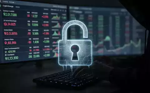 Digitales Schloss-Symbol über verschwommenen Krypto-Charts und tippender Person, Symbol für Krypto-Betrug und Malware. - Foto: über boerse-global.de