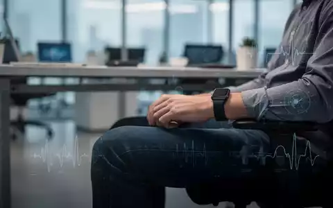 Eine Person sitzt an einem Schreibtisch, Beine und Unterkörper im Fokus, im Hintergrund verschwommen ein BĂŒro. Symbolisiert langes Sitzen. - Foto: ĂŒber boerse-global.de