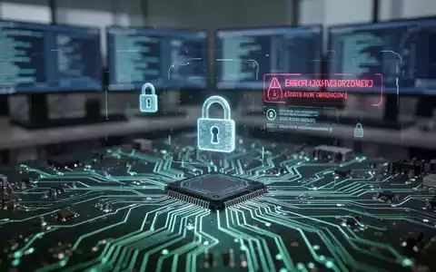 Nahaufnahme einer leuchtenden Platine mit digitalen Sicherheitssymbolen, die sichere Boot-Probleme bei älteren PCs symbolisieren. - Foto: über boerse-global.de