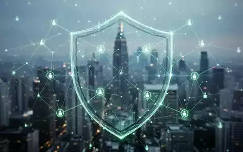 Abstrakte Darstellung von Datenschutz und Compliance mit leuchtenden Datenlinien, die ein Schutzschild über einer Stadt bilden. - Foto: über boerse-global.de