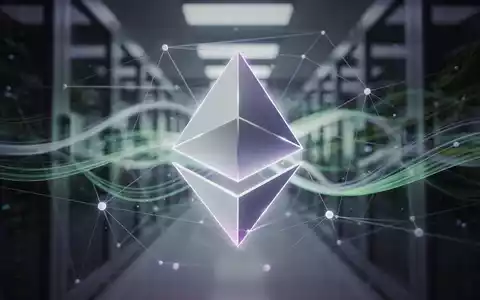 Ein stilisiertes, leuchtendes Ethereum-Logo, eingebettet in ein Netzwerk aus Linien und Knoten, mit einem unscharfen Rechenzentrum im Hintergrund. - Foto: über boerse-global.de