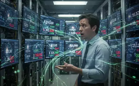 Ein verwirrter IT-Profi in einem Serverraum betrachtet Bildschirme mit astronomischen, falschen Cloud-Abrechnungszahlen. - Foto: über boerse-global.de