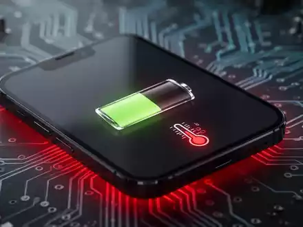 Nahaufnahme eines Smartphones mit niedrigem Akkustand und hoher Temperatur auf dem Bildschirm, das rot glüht. - Foto: über boerse-global.de