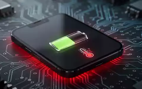 Nahaufnahme eines Smartphones mit niedrigem Akkustand und hoher Temperatur auf dem Bildschirm, das rot glüht. - Foto: über boerse-global.de