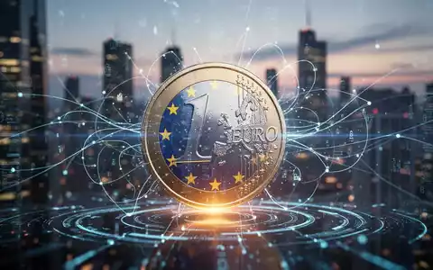 Ein stilisierter, leuchtender digitaler Euro mit EU-Flaggenmotiv, umgeben von digitalen Linien und Datenflüssen vor einer Finanzkulisse. - Foto: über boerse-global.de