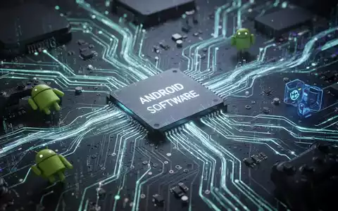 Stilisierte, leuchtende Platine für Android-Emulator-Updates mit digitalen Datenströmen. - Foto: über boerse-global.de