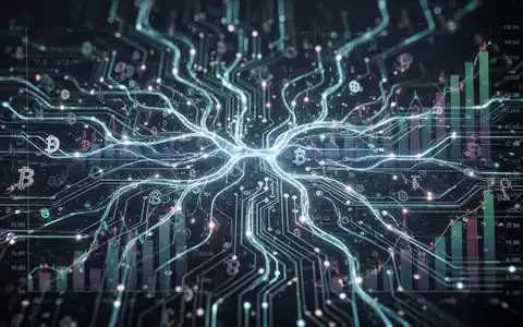 Leuchtendes, komplexes neuronales Netzwerk mit Datenströmen, überlagert mit subtilen Finanzdiagrammen und digitalen Währungssymbolen, symbolisiert KI-Integration im Geschäftswesen. - Foto: über boerse-global.de