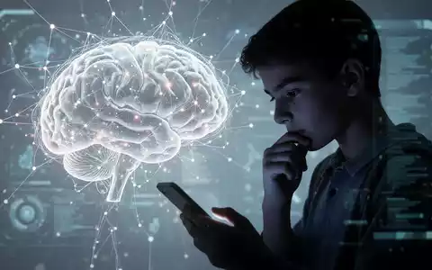 Leuchtendes neuronales Netz, das KI darstellt, dezent mit der Silhouette eines nachdenklichen Teenagers mit Smartphone verwoben. - Foto: über boerse-global.de