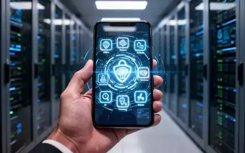 Eine Hand hält ein leuchtendes Smartphone mit KI-App-Icons, unscharfer High-Tech-Server-Hintergrund. - Foto: über boerse-global.de