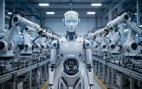 Ein eleganter, fortschrittlicher humanoider Roboter in einer Hightech-Fertigungsanlage, symbolisiert Investition und industriellen Maßstab. - Foto: über boerse-global.de