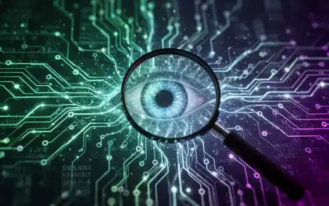 Abstraktes, leuchtendes neuronales Netzwerk mit digitaler Lupe, symbolisiert KI-gestützte Sicherheit und Schwachstellenerkennung. - Foto: über boerse-global.de