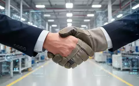 Zwei Hände, eine im Anzug und eine im Arbeitshandschuh, schütteln sich, vor dem Hintergrund einer modernen Fabrikhalle. - Foto: über boerse-global.de