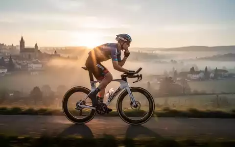 Eine verschwommene Aufnahme eines einzelnen Ultra-Radfahrers, der bei Sonnenaufgang durch eine malerische europäische Landschaft fährt. - Foto: über boerse-global.de