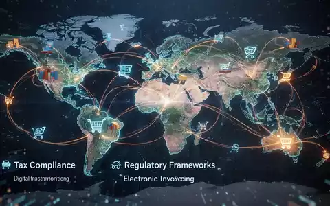 Eine digitale Darstellung globaler Lieferketten und Datenflüsse mit leuchtenden Linien, die Kontinente und E-Commerce-Symbole verbinden. - Foto: über boerse-global.de