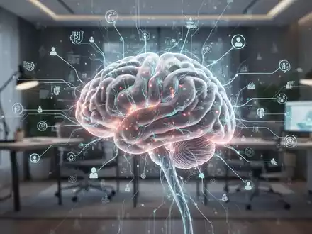 Ein stilisiertes Gehirn mit leuchtenden neuronalen Pfaden, verbunden durch digitale Linien, symbolisiert Online-ADHS-Behandlung und Konzentration. - Foto: über boerse-global.de