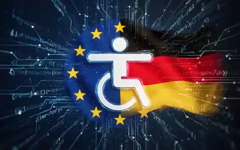 Barrierefreiheits-Symbol mit EU- und Deutschlandflagge, für Einhaltung europäischer und deutscher Barrierefreiheitsgesetze. - Foto: über boerse-global.de