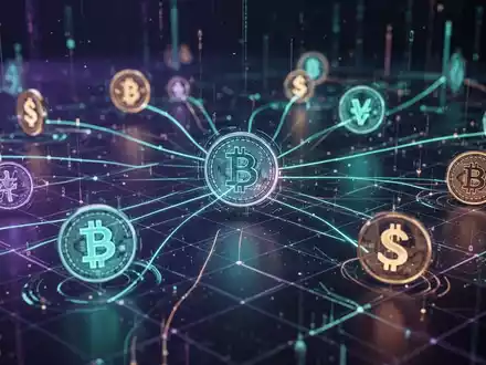 Abstrakte Darstellung von digitalen Assets und Blockchain-Technologie mit leuchtenden Linien auf einem futuristischen Raster. - Foto: über boerse-global.de