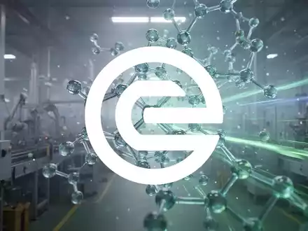 Abstrakte chemische Struktur in Blau- und Grüntönen, die Innovation und Nachhaltigkeit symbolisiert, mit einem diffusen industriellen Hintergrund. - Foto: über boerse-global.de