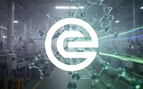 Abstrakte chemische Struktur in Blau- und Grüntönen, die Innovation und Nachhaltigkeit symbolisiert, mit einem diffusen industriellen Hintergrund. - Foto: über boerse-global.de