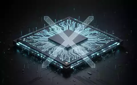 Ein stilisierter Computerchip mit leuchtenden Schaltkreisen und einem schwachen 'X'-Overlay, das auf gestoppte Entwicklung von Hochleistungskomponenten hindeutet. - Foto: über boerse-global.de