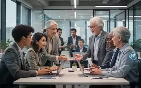 Eine Gruppe von Fachleuten unterschiedlicher Generationen arbeitet zusammen in einem modernen Büro, das die Integration von HR-Technologie symbolisiert. - Foto: über boerse-global.de