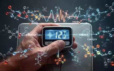 Eine Hand hält eine digitale Waage, die schwankende Zahlen anzeigt, umgeben von stilisierten Stoffwechselwegen und Energiemolekülen. - Foto: über boerse-global.de