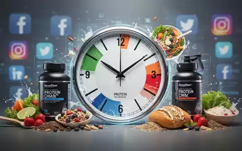 Grafische Darstellung eines Zifferblatts mit einem sechs Stunden langen Essensfenster, umgeben von Proteinshakes und gesunden Lebensmitteln. - Foto: über boerse-global.de
