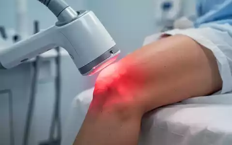 Ein medizinisches Lasergerät bestrahlt ein menschliches Kniegelenk, symbolisiert moderne Therapie bei Gelenkbeschwerden. - Foto: über boerse-global.de