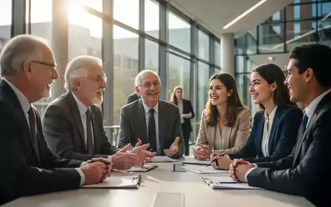 Eine Gruppe von Akademikern, darunter ältere und jüngere Dozenten, diskutiert in einer modernen Universität. - Foto: über boerse-global.de