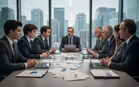 Eine Gruppe von Geschäftsleuten unterschiedlichen Alters diskutiert intensiv an einem Konferenztisch, umgeben von Finanzdokumenten und Technologie. - Foto: über boerse-global.de