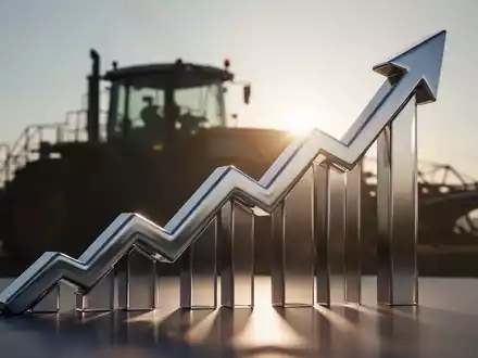 Eine stilisierte, aufsteigende Metallgrafik vor dem unscharfen Hintergrund einer Industrieanlage, die Wachstum symbolisiert. - Foto: über boerse-global.de