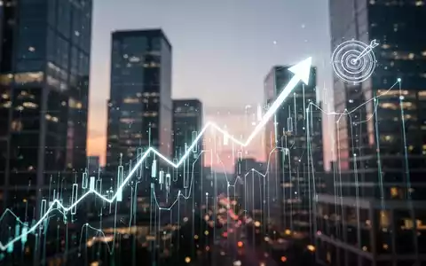 Ein stilisierter, leuchtender Aktienchart mit aufsteigendem Pfeil und Zielsymbol, überlagert von modernen Finanzgebäuden. - Foto: über boerse-global.de