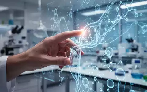 Eine Nahaufnahme einer Hand, die auf einem digitalen Bildschirm mit abstrakten biologischen Daten und molekularen Strukturen tippt. - Foto: über boerse-global.de
