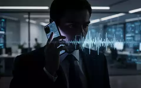 Eine verschattete Gestalt in einem Anzug, das Gesicht verdeckt, hält ein Smartphone ans Ohr. Der Bildschirm zeigt eine digitale Wellenform. - Foto: über boerse-global.de