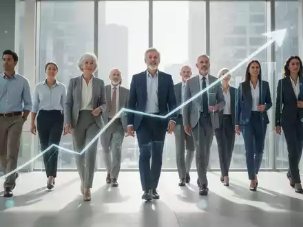 Eine Gruppe vielfältiger Personen, die Selbstvertrauen und beruflichen Erfolg ausstrahlen, in einem modernen, hellen Umfeld. - Foto: über boerse-global.de