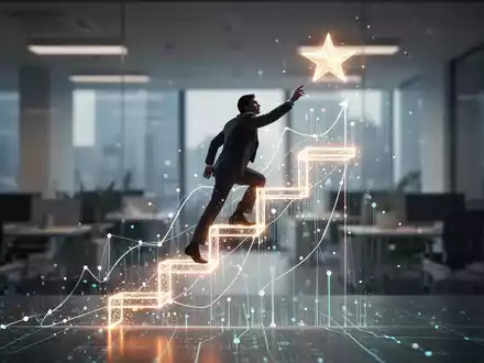 Eine stilisierte Silhouette einer Person, die eine leuchtende Karriereleiter erklimmt und nach einem Stern greift. - Foto: über boerse-global.de