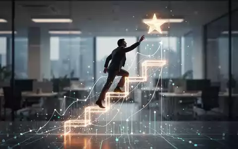 Eine stilisierte Silhouette einer Person, die eine leuchtende Karriereleiter erklimmt und nach einem Stern greift. - Foto: über boerse-global.de