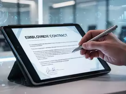 Eine Hand, die mit einem digitalen Stift auf einem Tablet einen Arbeitsvertrag unterschreibt, symbolisiert die Digitalisierung von HR-Prozessen. - Foto: über boerse-global.de