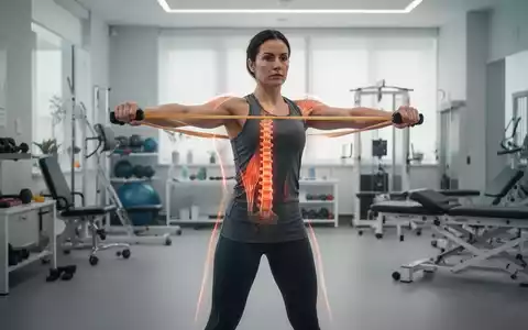 Eine Person führt eine Haltungsübung mit einem Widerstandsband in einem modernen Fitnessstudio durch, um die Wirbelsäule auszurichten. - Foto: über boerse-global.de