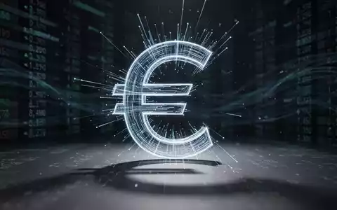 Ein stilisiertes, leuchtendes Euro-Symbol vor einem verschwommenen Hintergrund aus abstrakten Finanzdaten und Code, der digitale Steuern darstellt. - Foto: über boerse-global.de