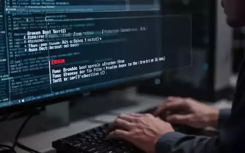 Nahaufnahme eines Computerbildschirms mit Fehlermeldung und unscharfen Händen eines IT-Profis, der tippt. - Foto: über boerse-global.de