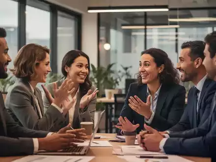Eine Gruppe von Geschäftsleuten interagiert in einem modernen Büro, symbolisiert soziale Kompetenzen und Zusammenarbeit. - Foto: über boerse-global.de