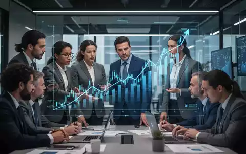 Geschäftsleute in einem modernen Büro, die auf eine digitale Börsenkarte blicken, die Aufwärtstrends zeigt. - Foto: über boerse-global.de