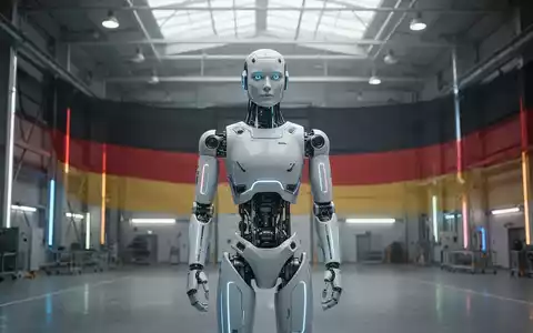 Fortschrittlicher humanoider Roboter mit leuchtenden Linien in einer modernen Industriehalle, Symbol für KI- und Robotikentwicklung. - Foto: über boerse-global.de