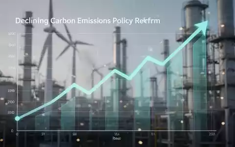 Grafische Darstellung fallender Emissionskurven vor einem Hintergrund stilisierter Industrieanlagen, die den Übergang zu sauberer Energie symbolisieren. - Foto: über boerse-global.de